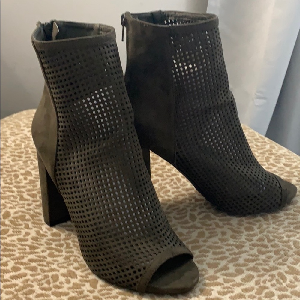 Olive Suede Ankle Booties